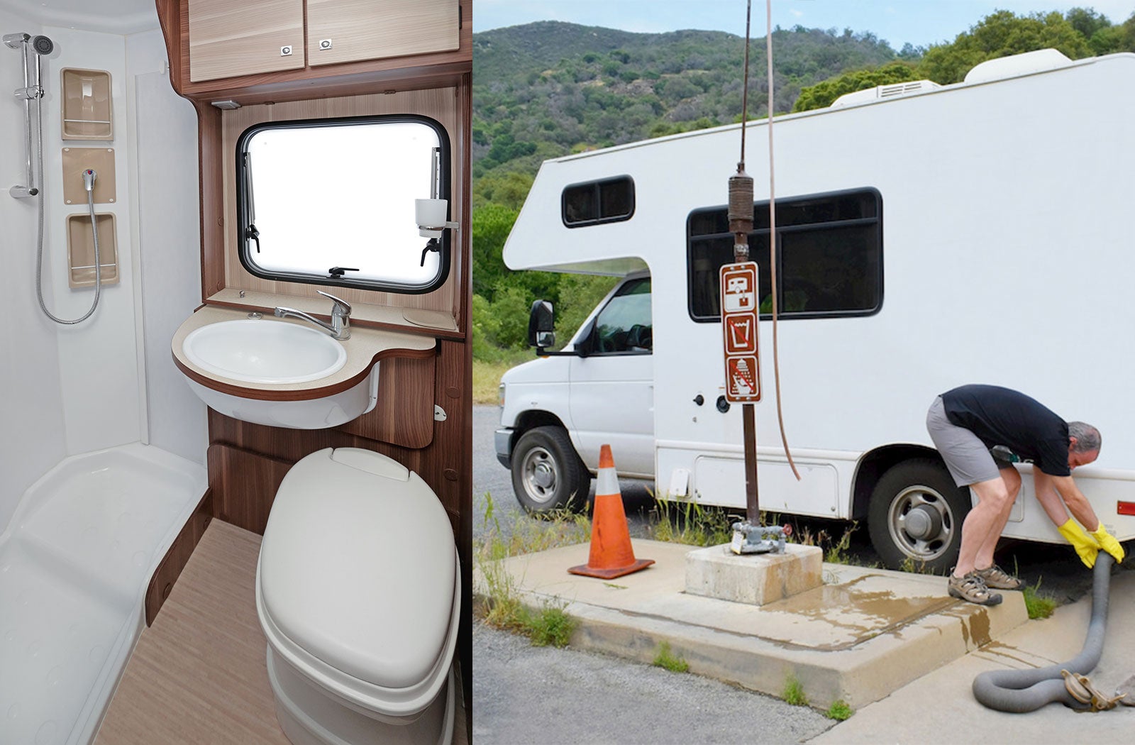 Portable RV/camper toilet and holding tank setup in New Orleans, Louisiana