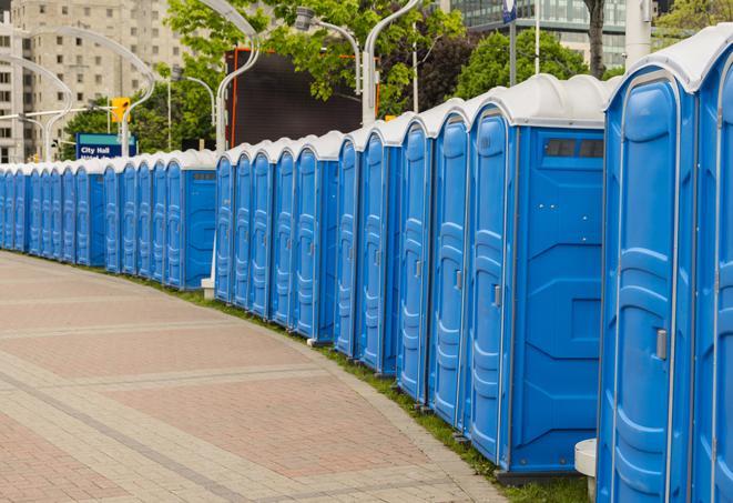 Seasonal porta potty units set up at a New Orleans, Louisiana venue